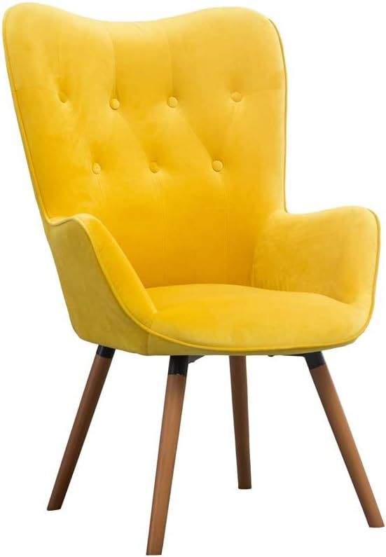 Roundhill Furniture AC155YL Doarnin Silky Velvet Tufted Button Accent Chair, Yellow 30D x 41.5W x... | Amazon (US)