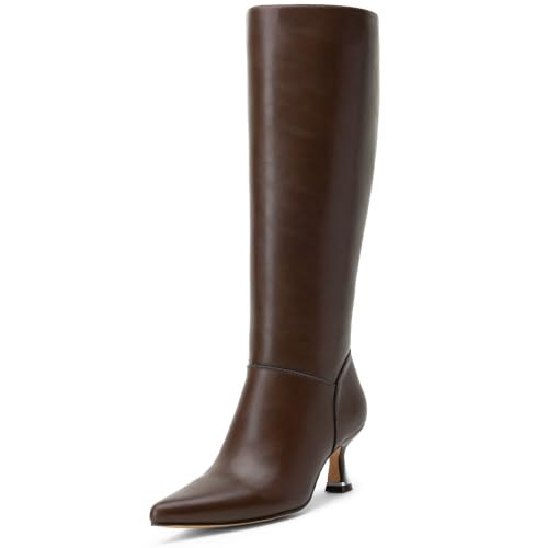 Vepose Women's Chocolate Kitten Heel Knee High Boots, Size 8.5, 9525 | Amazon (US)