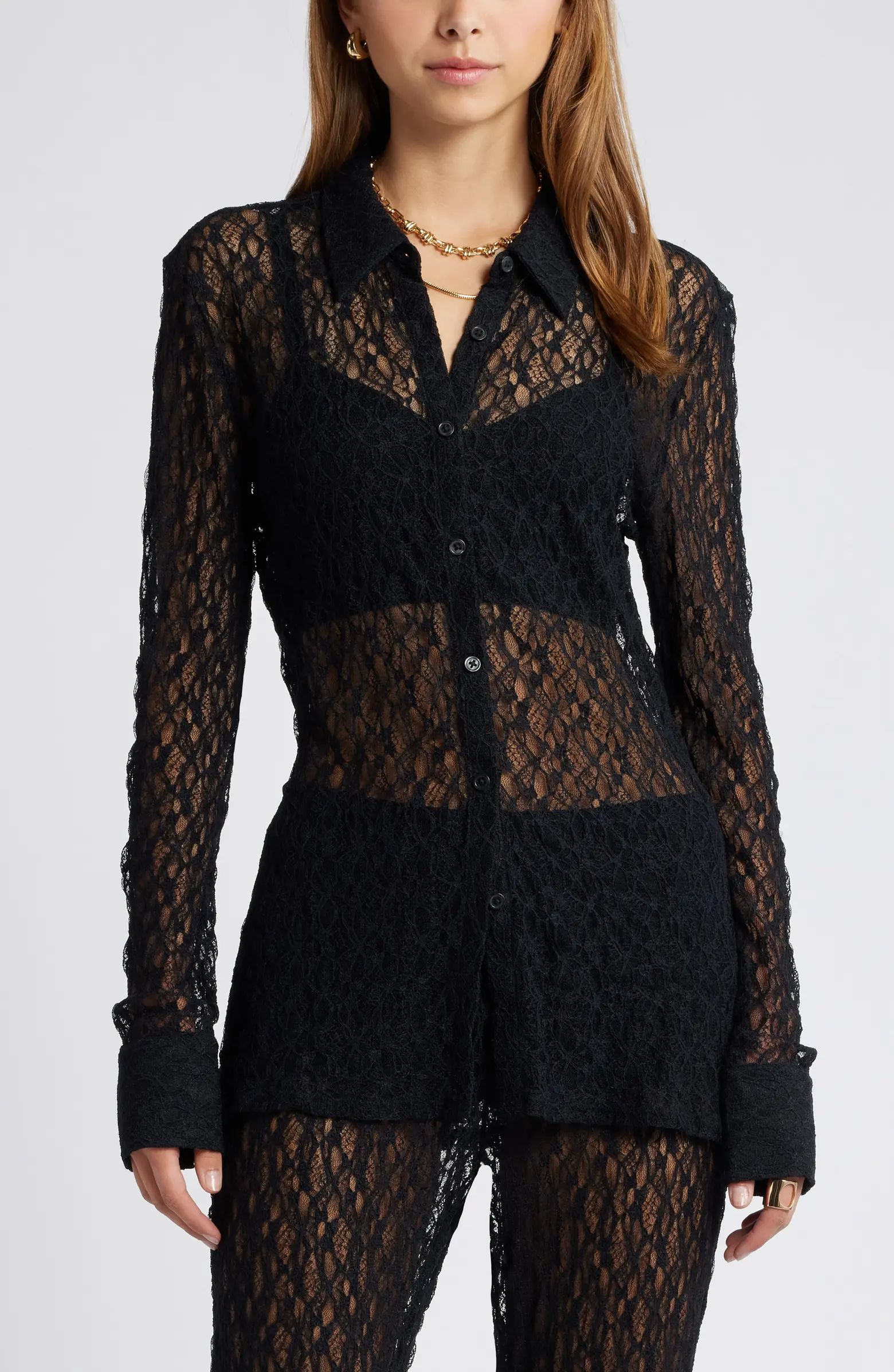 Open Edit Lace Button-Up Shirt | Nordstrom | Nordstrom