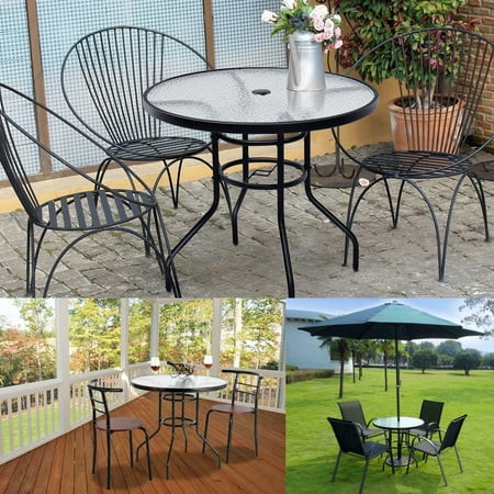 Outdoor Glass Table Dining Outdoor Dining Table Round 5mm Ripple Toughened Glass Surface Steel Frame | Walmart (US)