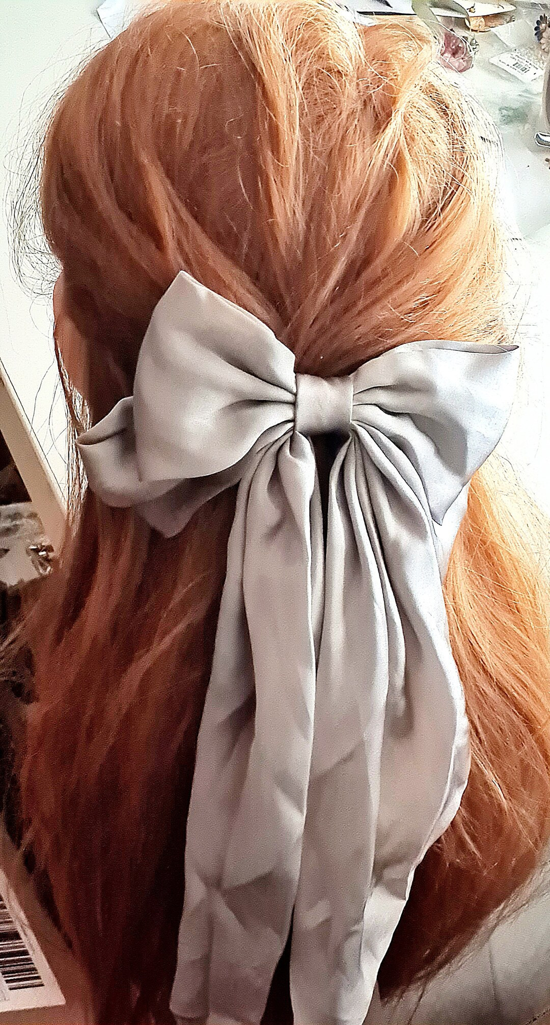 Silver Oversize Satin Bow Barrette. Large Bow Clip.bridal, Long Tail, Grey Hair Bow, Gift for Her... | Etsy (US)