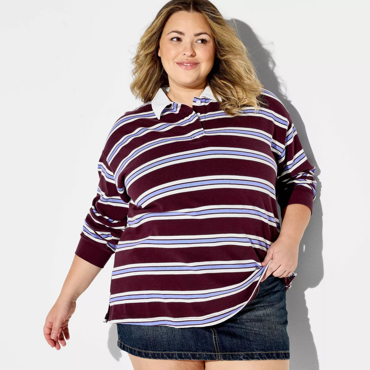 Women's Long Sleeve Oversized Polo Shirt - Wild Fable™ with Olivia Dayton Blue Striped XXL | Target