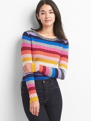 Gap Womens Metallic Crazy Stripe Crewneck Sweater Crazy Stripe Size L Tall | Gap US
