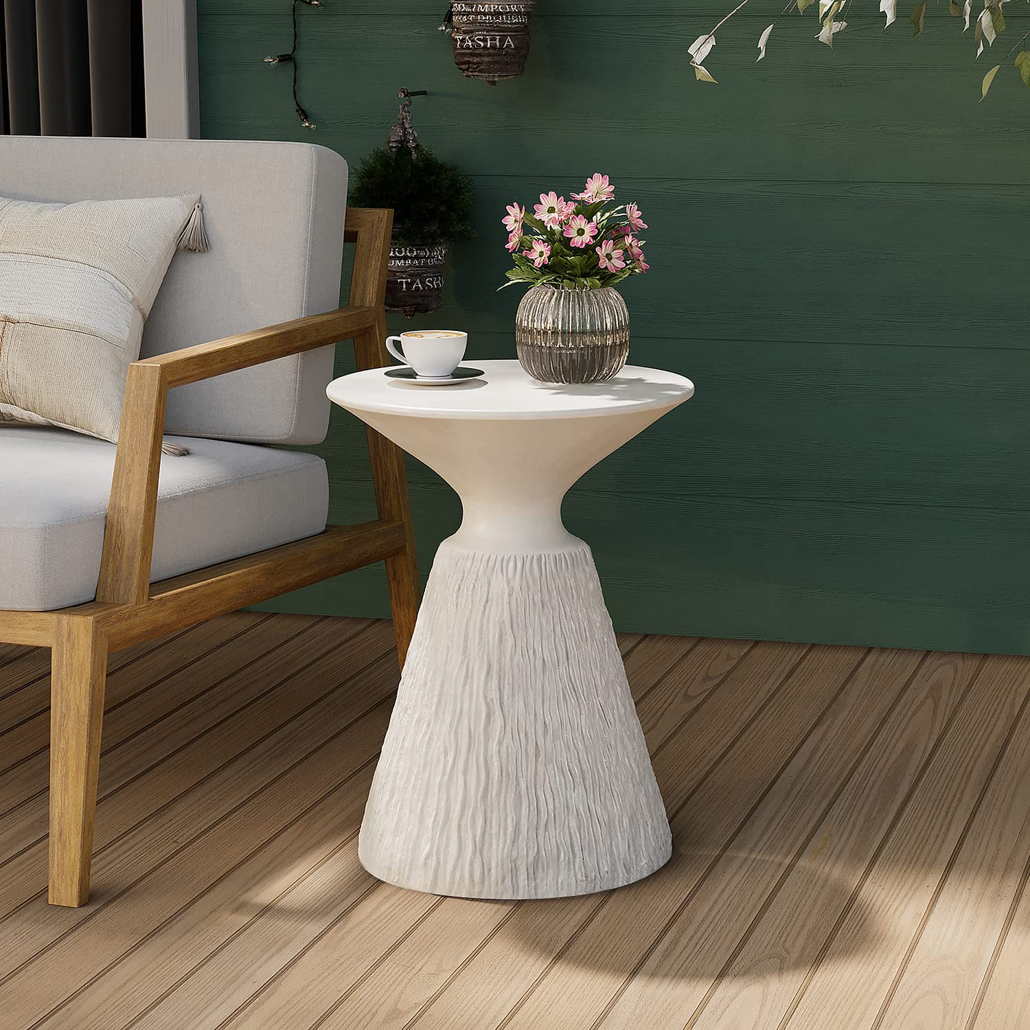 Amazon.com : COSIEST Outdoor Side Table, Mushroom Shaped MgO Accent Table, Lightweight Patio End Table with Rotund Base, Round Top Plant Stand for Garden and Deck, White : Patio, Lawn & Garden | Amazon (US)