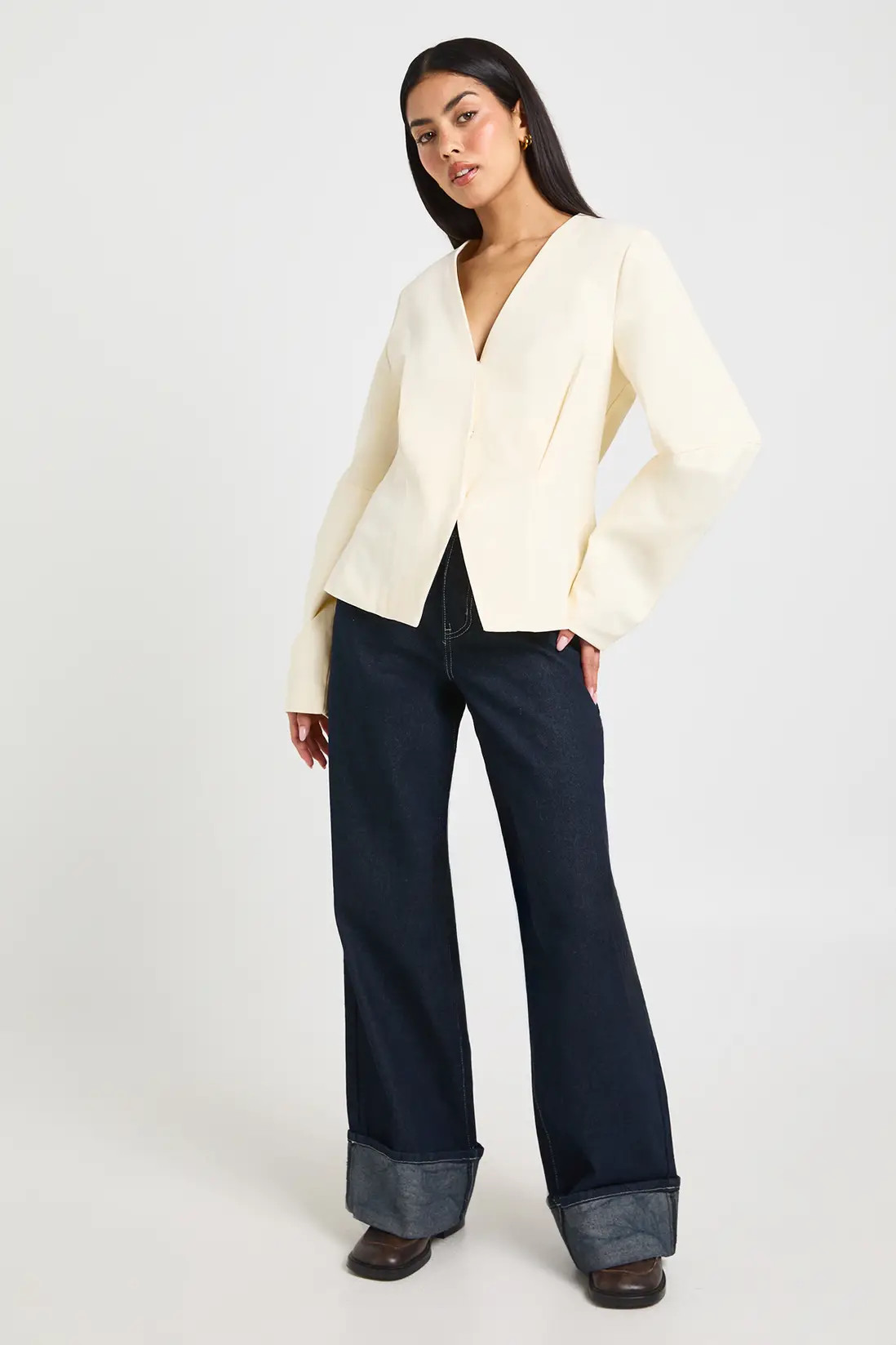 Ecru Twill Balloon Sleeve Cinched Blazer | Boohoo | Boohoo.com (UK & IE)