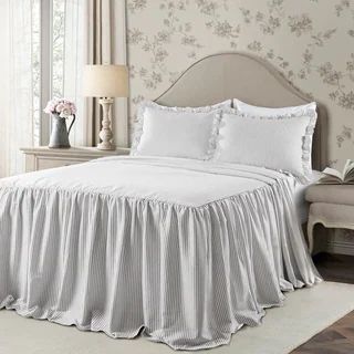 The Gray Barn Lazy Acres Ticking Stripe Bedspread Set - Gray - Queen | Bed Bath & Beyond