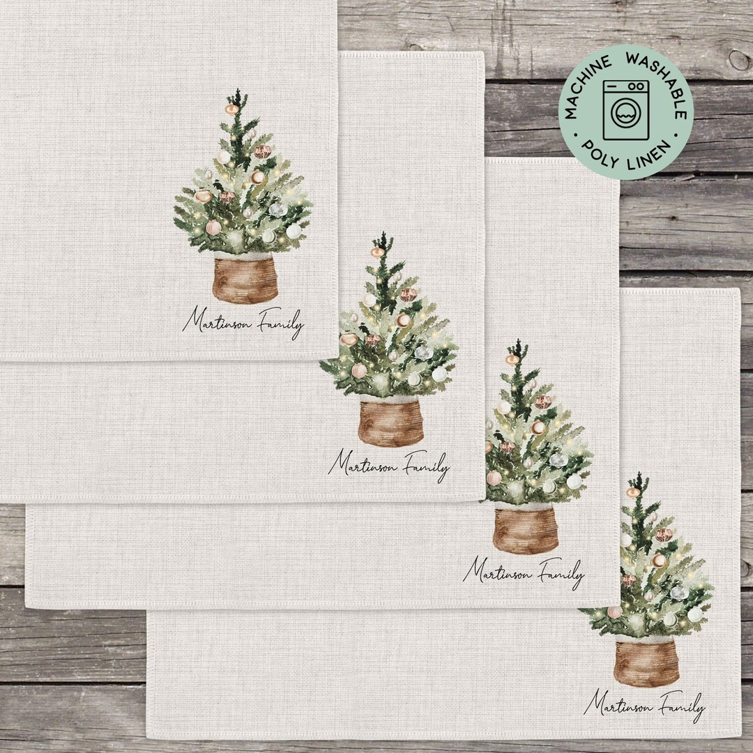 Gold and Silver Ornament Christmas Tree Placemat Monogram Farmhouse Christmas Personalized Christ... | Etsy (US)