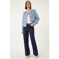 Roman Women's Collarless Boucle Jacket in Blue | Size: 12 | Debenhams UK