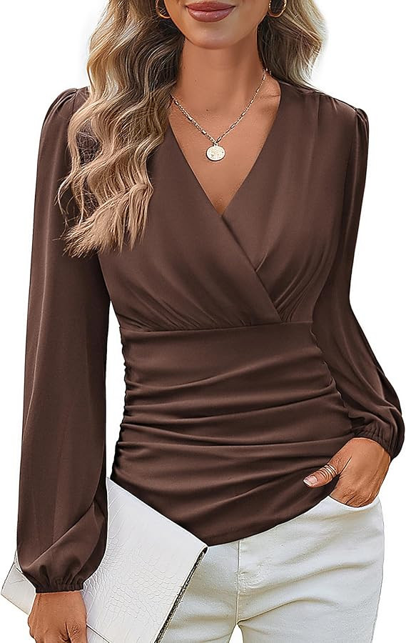 GRACE KARIN Long Sleeve Blouses for Women Dressy Casual, Wrap Tops Work Shirts, 2025 Fall Busines... | Amazon (US)