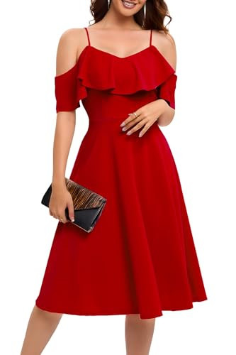 Bbonlinedress Red Cocktail Party Dress for Women Off The Shoulder Formal Wedding Guest Graduation Evening Dress Red S | Amazon (US)