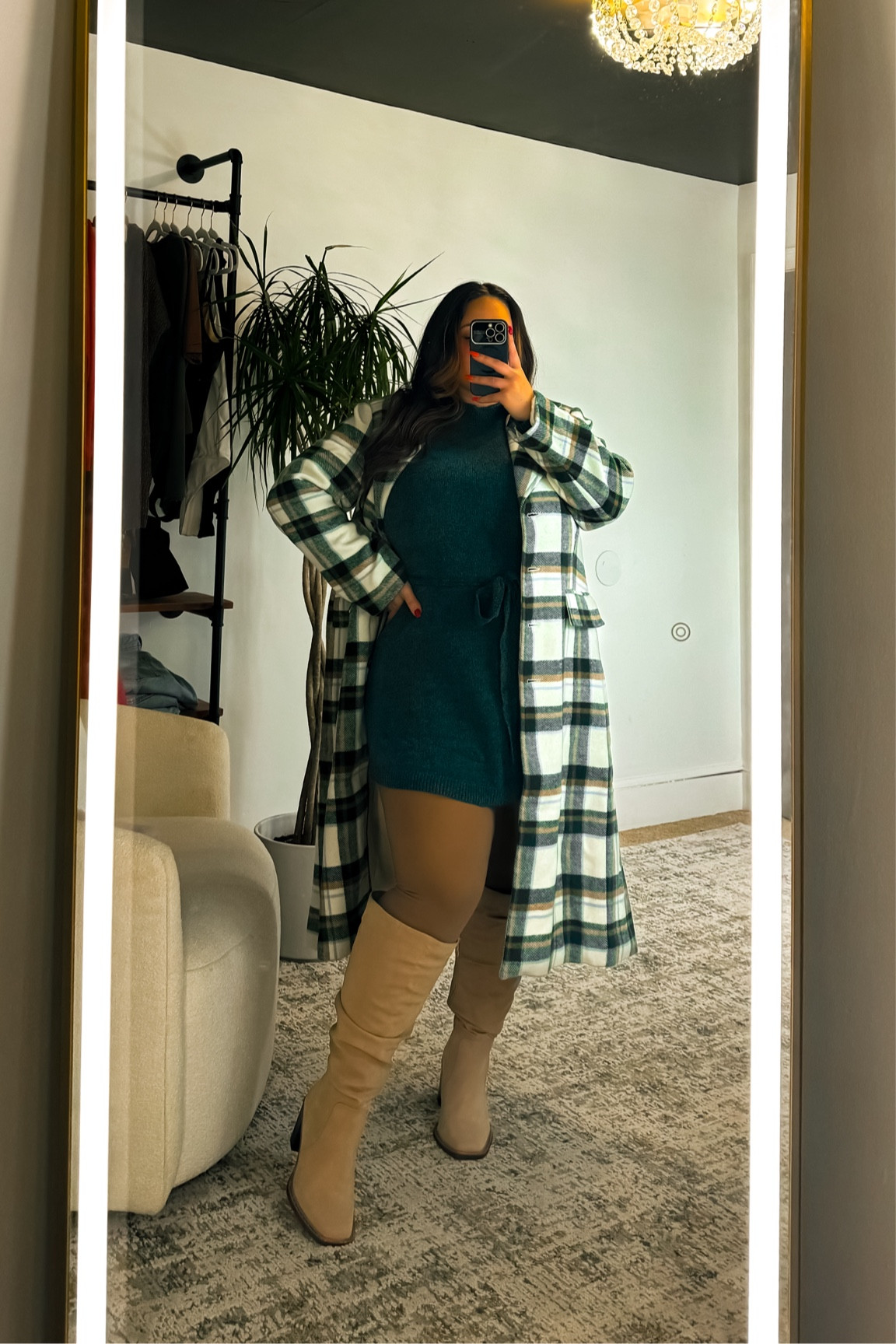 Fleece lined tights that are CURVY FRIENDLY! 

No diaper booty, no duck feet, faux sheer look! 

Shown in size XXL. dress is size XL. 

Boots are a size 8 WIDE CALF,
My calves are 18.5-19” and they zip easily even over the thick tights (IYKYK) 

Jacket is Walmart, it is linked in my Walmart finds on my website! 

thecurvyamanda.com 

#tights #fleecelined #winteroutfits 

#LTKMidsize #LTKPlusSize #LTKCyberWeek