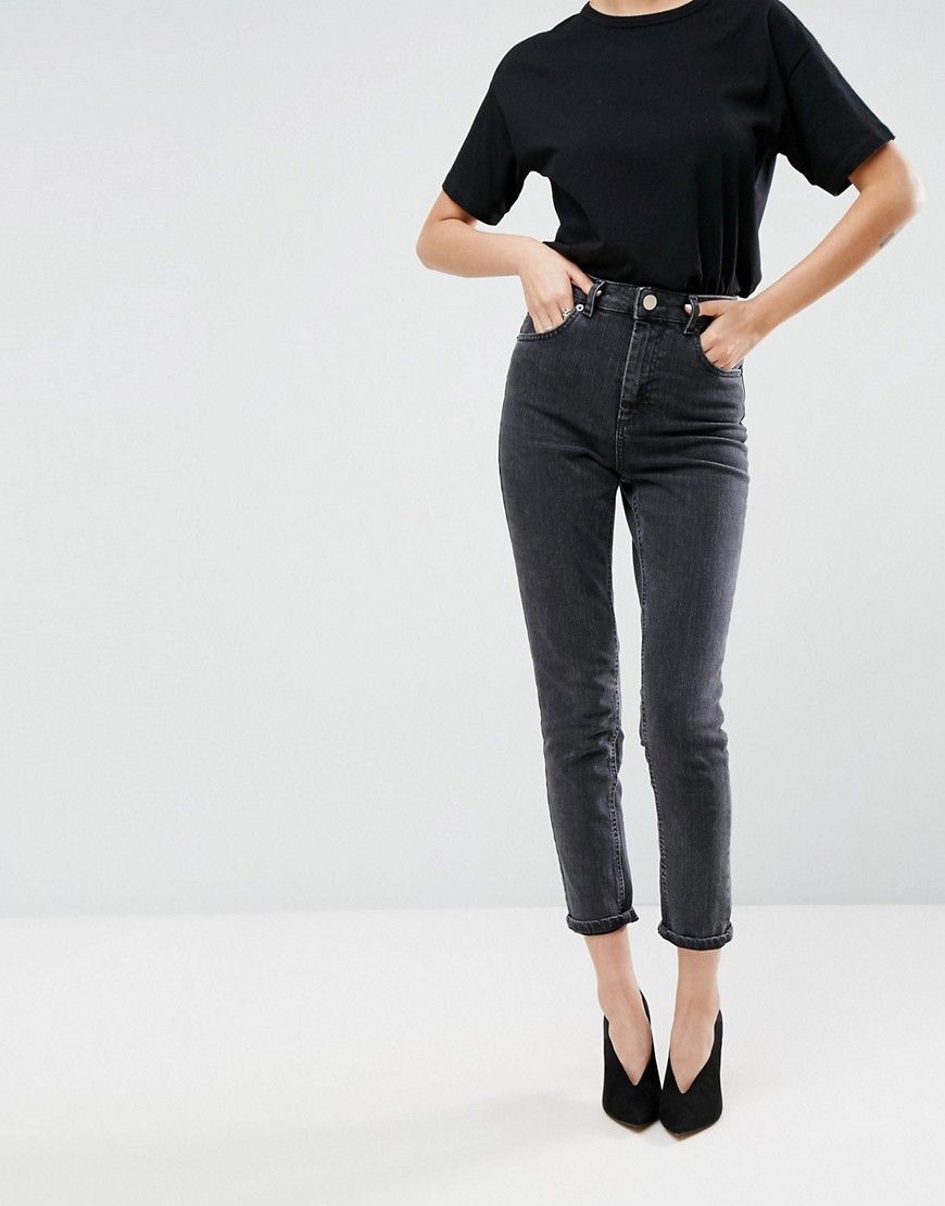 ASOS Farleigh High Waist Slim Mom Jeans In Washed Black - Washed black | ASOS UK