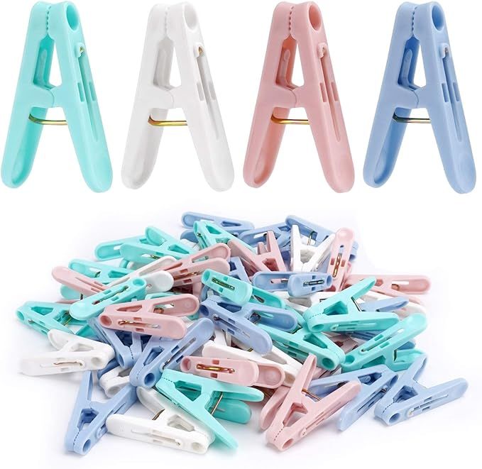 56 Pack Colorful Plastic Clothespins Small, Sock Clip Laundry Clothes Pins Clips with Springs, 4 ... | Amazon (US)