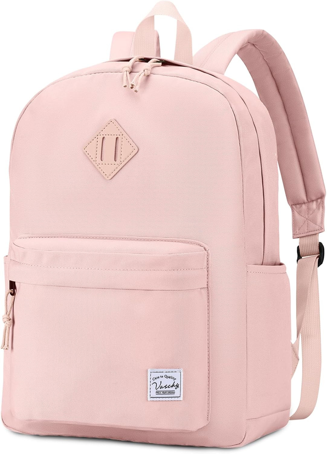 VASCHY Lightweight Backpack for School, Water Resistant Classic Bookbag with Side Pockets for Girls,Kids,Teens Blush Pink | Amazon (US)