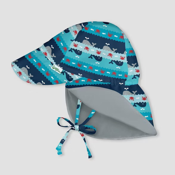 i play by green sprouts Baby Boys' Whale Stripe Reversible Flap Swim Hat - Navy/Aqua/Gray 0-6M | Target