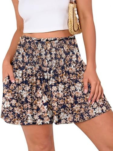 ANRABESS Shorts for Women Summer Casual High Smocked Waist Wide Leg Lounge Comfy Baggy Shorts 202... | Amazon (US)