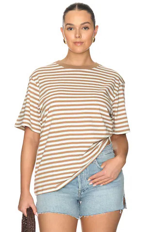 Good American The Oversized Tee in Clean Stripe Hearth from Revolve.com | Revolve Clothing (Global)