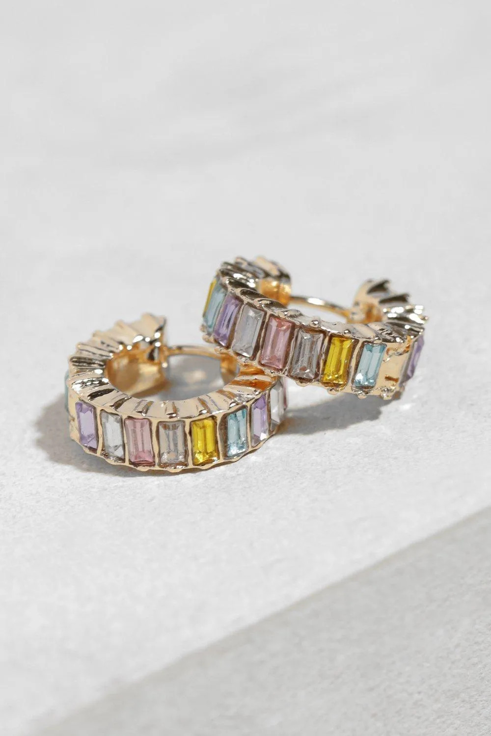 Mini Rainbow Baguette Diamante Huggie Hoop Earrings | Debenhams UK