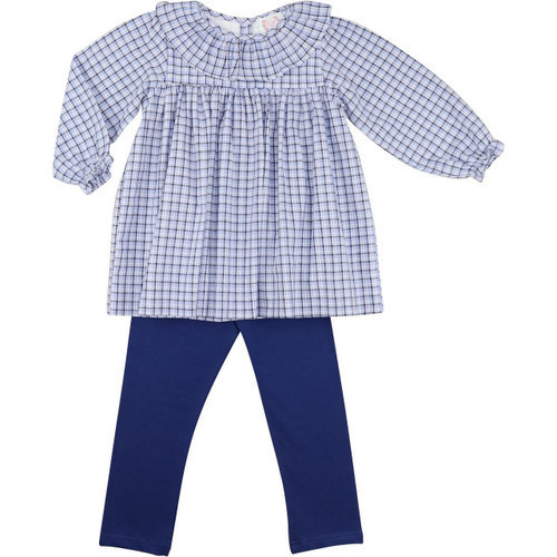Blue And Navy Plaid Legging Set | Cecil and Lou