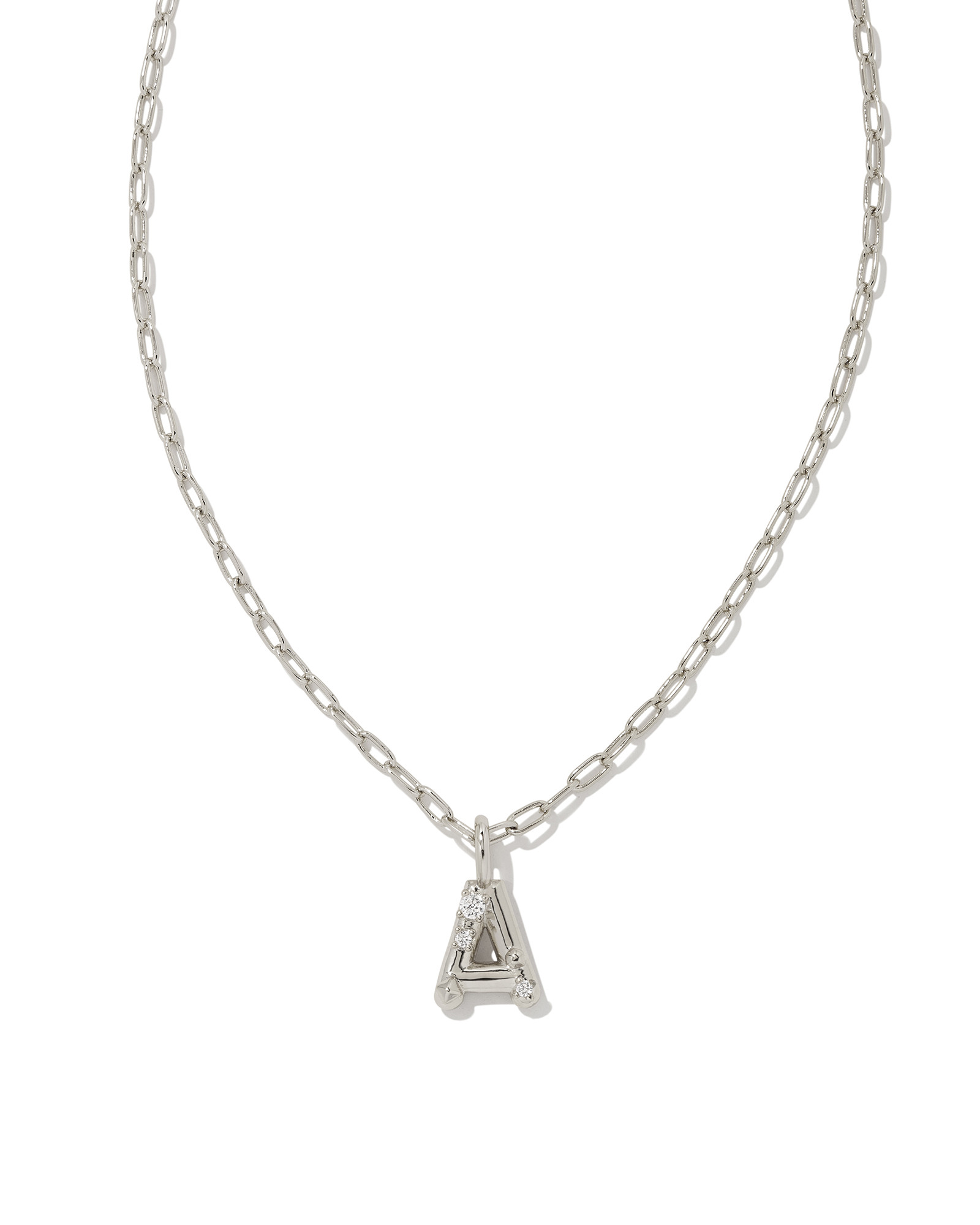 Crystal Letter A Silver Short Pendant Necklace in White Crystal | Kendra Scott | Kendra Scott