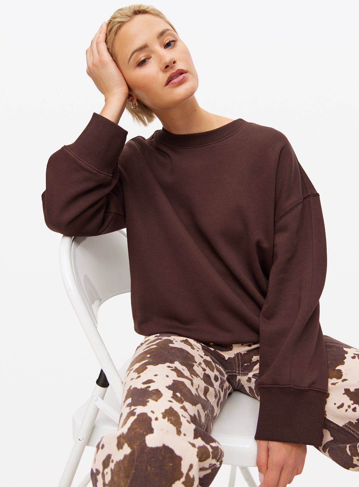 Brown Volume Sleeve Sweatshirt S | argos.co.uk