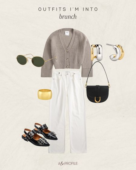 Brunch outfit inspo! // brunch outfit, white jeans, casual outfit, cropped sweater, flats