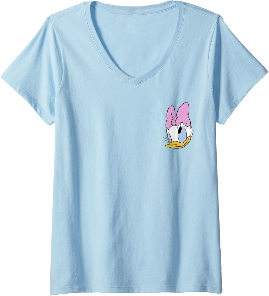 Womens Disney Mickey and Friends Daisy Duck Face Small Pocket Logo V-Neck T-Shirt | Amazon (US)