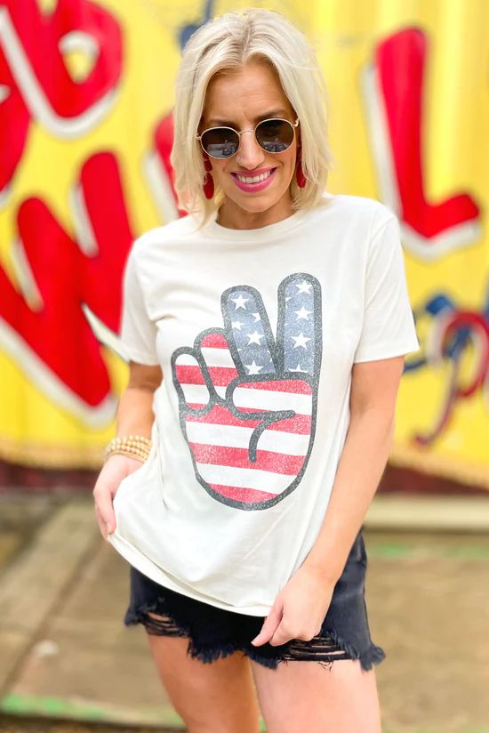 Ivory Peace Hand US Flag Graphic Tee | Shop Style Your Senses