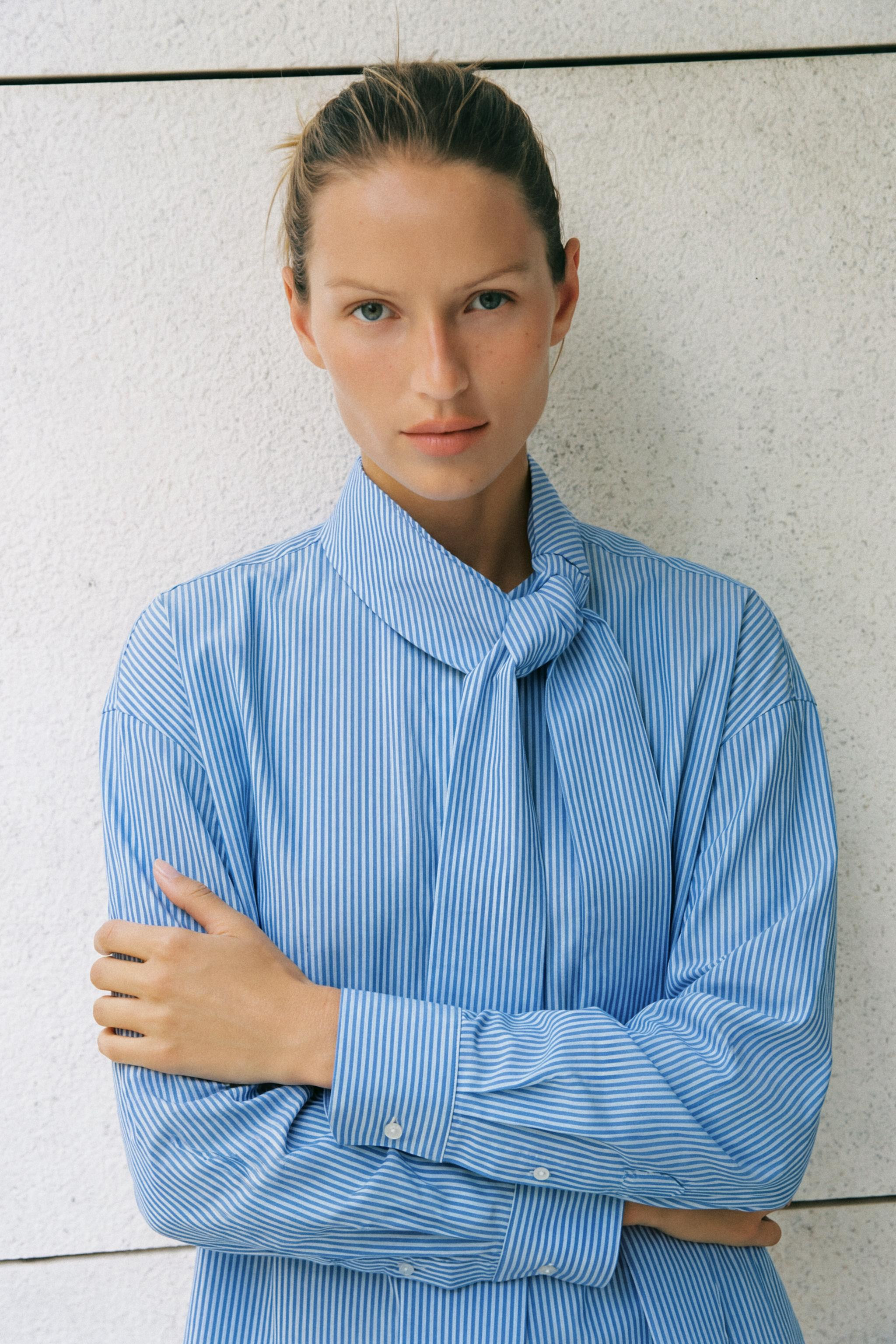 STRIPED TIE-NECK SHIRT | Zara US