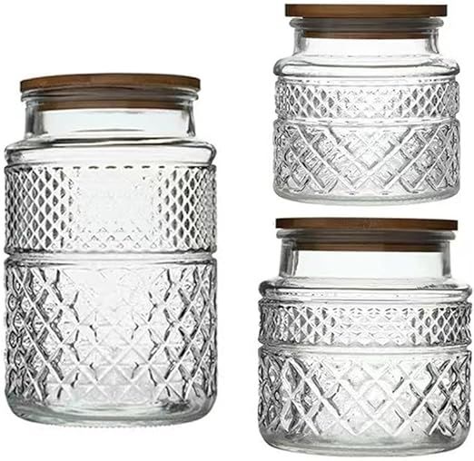 Livejun Glass Storage Jars Vintage Embossed Canisters Food Cereal Storage Containers with Bamboo ... | Amazon (US)
