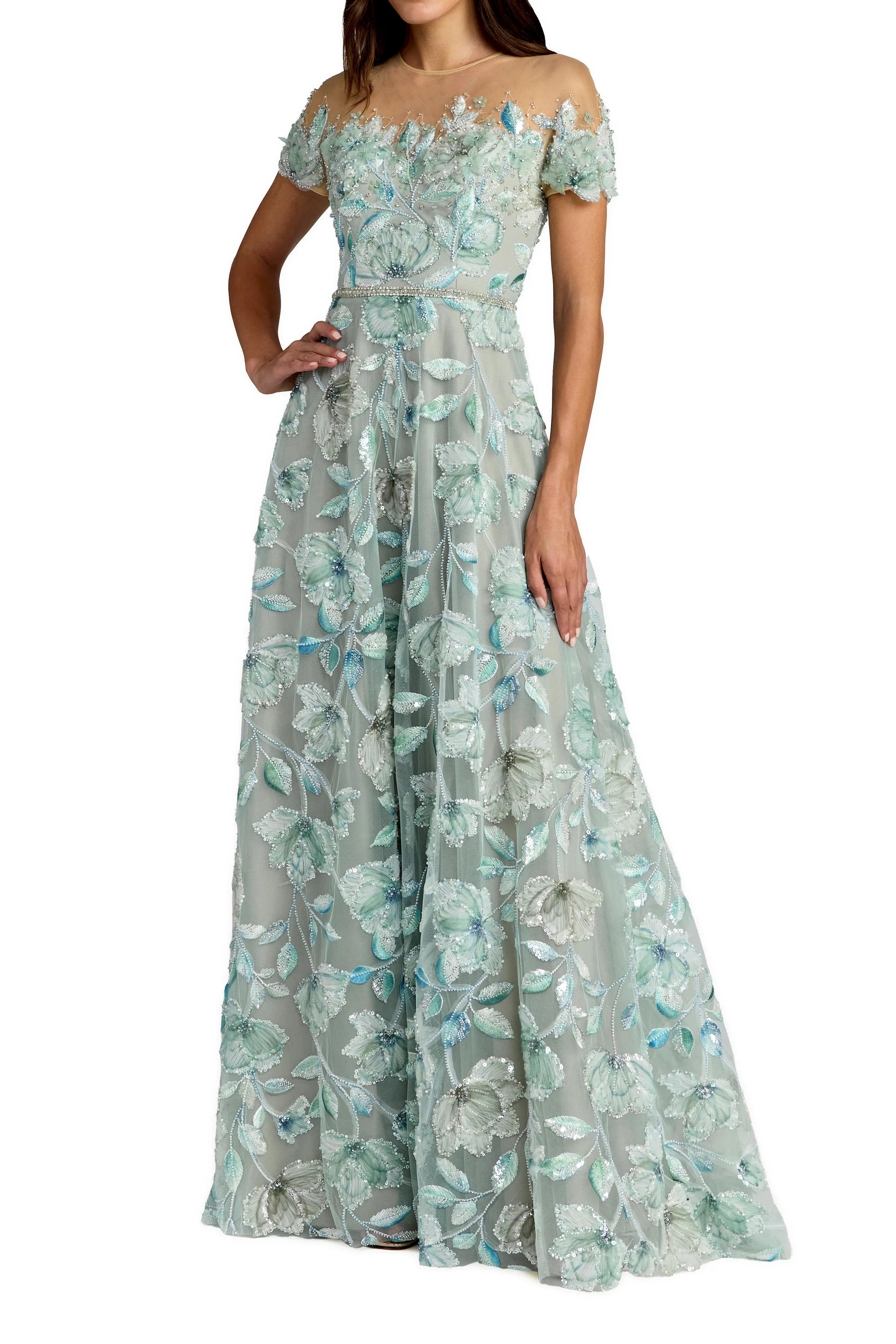 High Neck Embellished A-Line Gown with Cap Sleeves (Women) | Nordstrom | Nordstrom