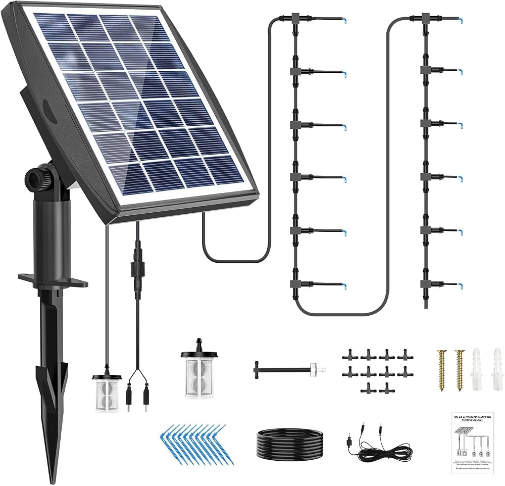 Solar Automatic Drip Irrigation Kit System, JIYANG Solar Powered Auto Easy DIY Watering Device Su... | Amazon (US)