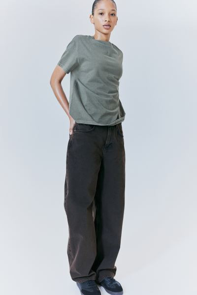 Oversized T-shirt - Round Neck - Short sleeve - Dark gray - Ladies | H&M US | H&M (US + CA)
