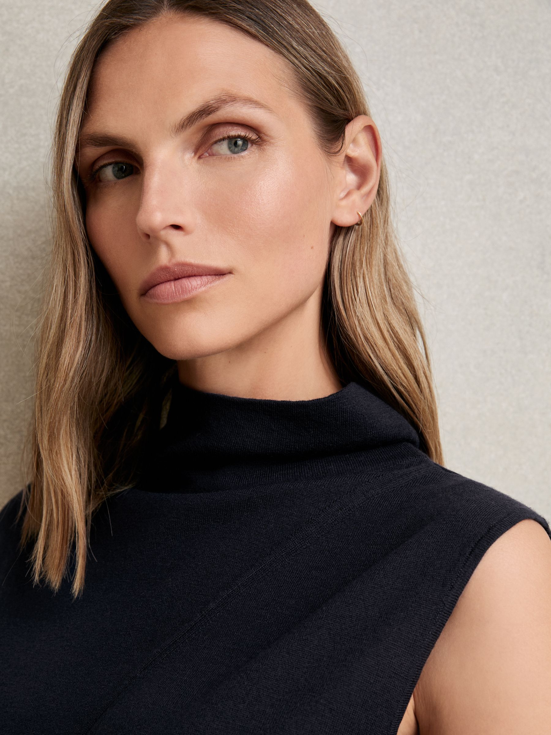 Wool Slouched Sleeveless Top in Navy | Reiss UK