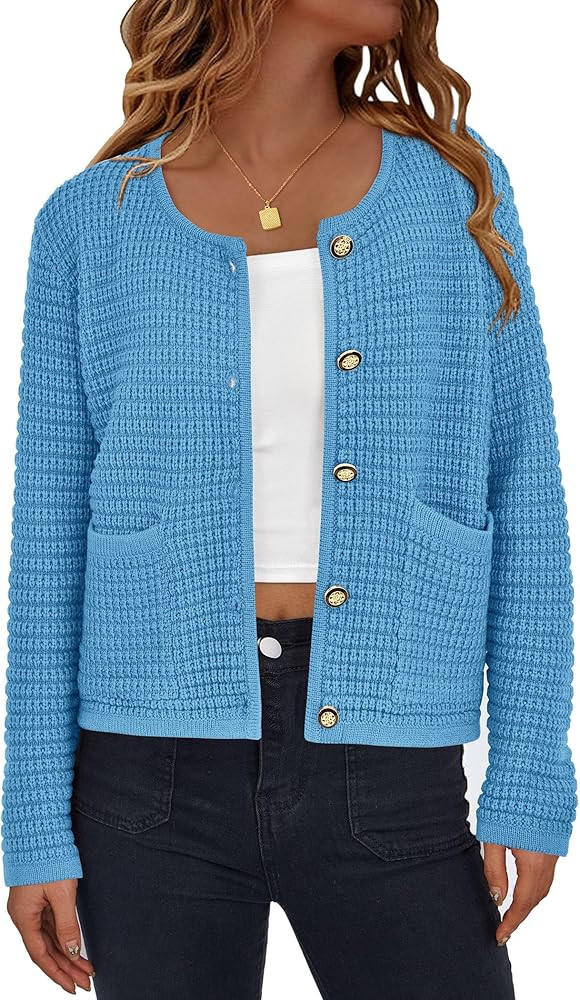 PRETTYGARDEN Womens Open Front Button Down Long Sleeve Pockets Chunky Knit Cardigan Sweaters | Amazon (US)