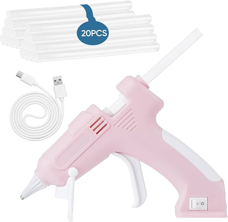 Pink Cordless Hot Glue Gun Kit with 20 Glue Sticks, Rechargeable, Cordless Glue Melt Tool for Cra... | Amazon (US)