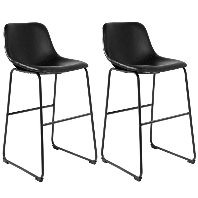 30" PU Leather Bar Stools with Backs, Black, Set of 2 - Walmart.com | Walmart (US)