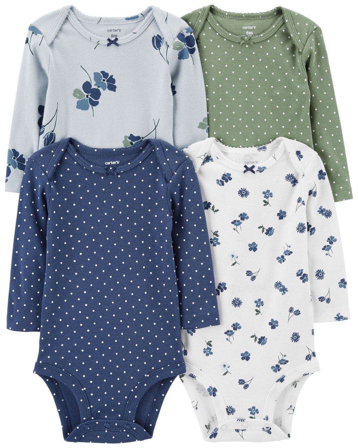 Baby 4-Pack Long-Sleeve Floral & Polka Dot Bodysuits | Carter's