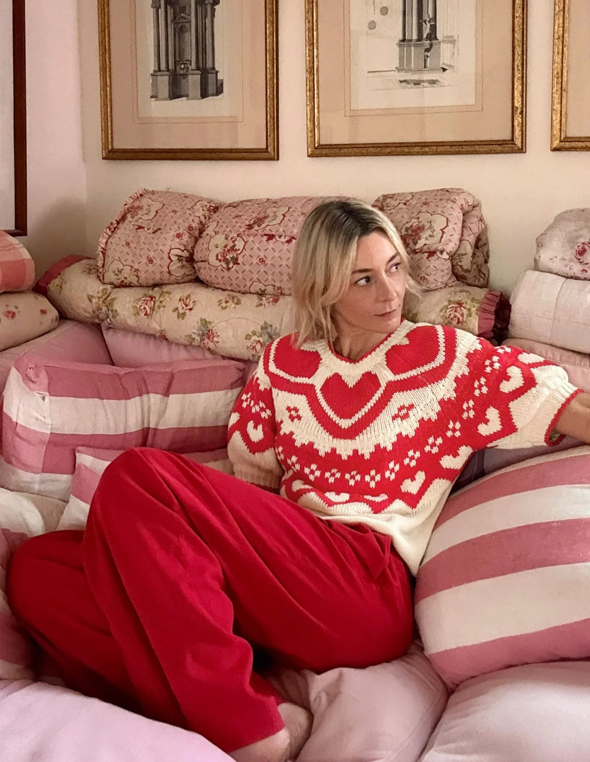 Margot Puff Sleeve T-Shirt-Warm Ivory Hearts | Boden (US)