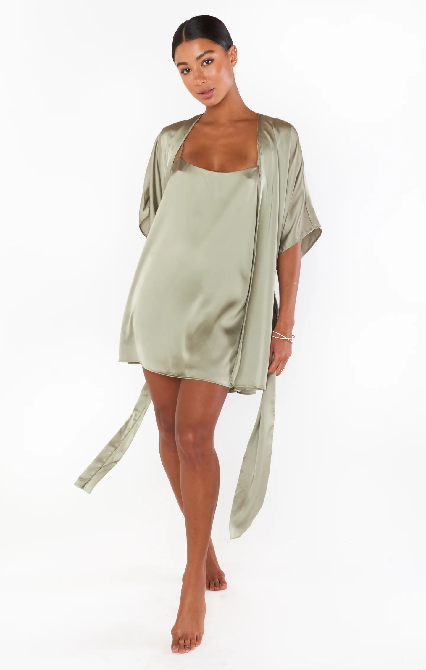 First Look Robe ~ Moss Green Luxe Satin | Show Me Your Mumu