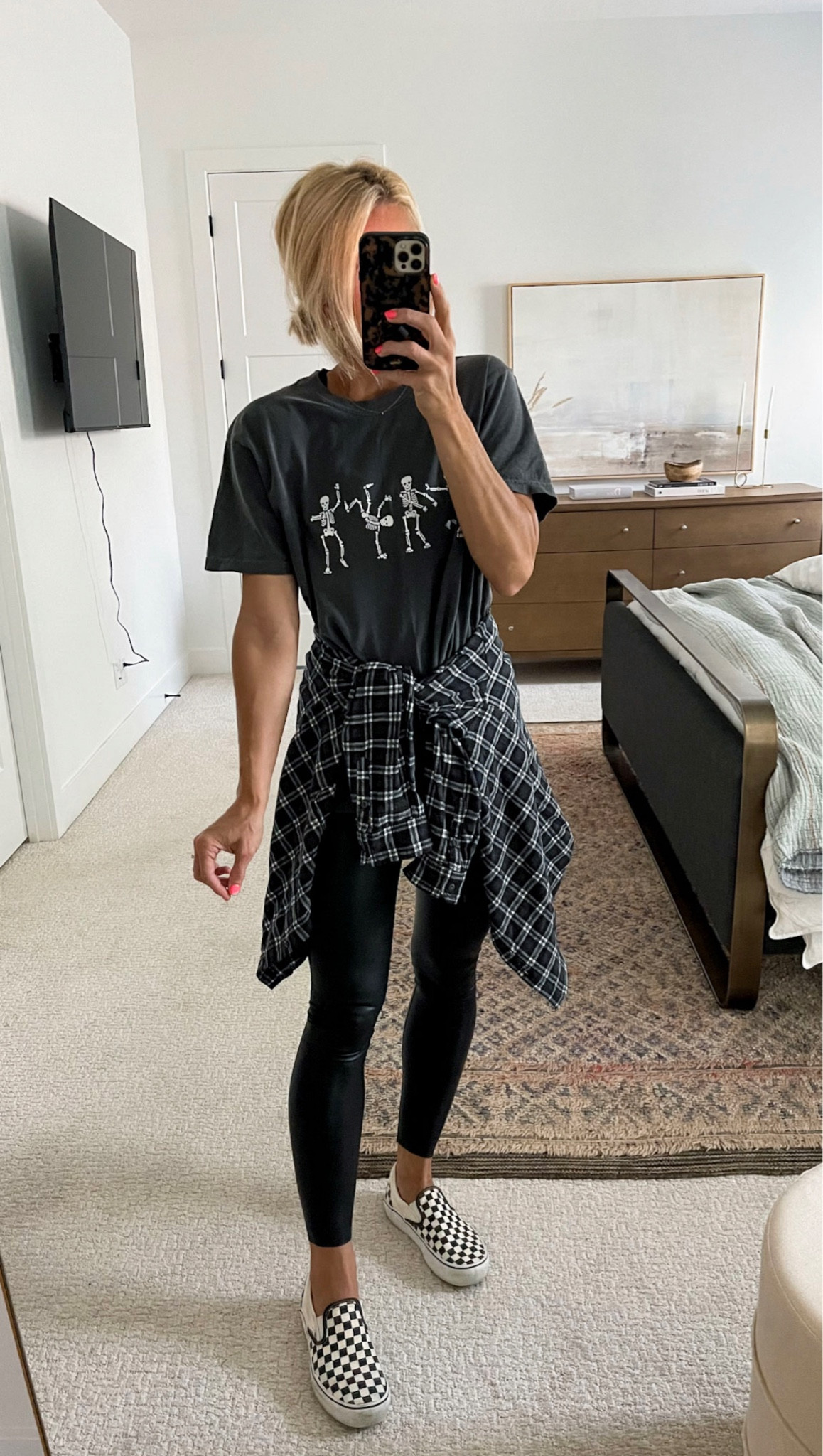 Cutest oversized dancing skeleton t shirt for Halloween! Favorite flannels are back again this season! Everything runs TTS. Wanted oversized fit for T & flannel 
T-shirt: size M
Flannel: size L (for oversized fit)
Leggings: size M
Halloween shirt, festive causal outfit, graphic tee, faux leather leggings, platform slip on checkered vans, womens flannel, target style
Etsy


#LTKSeasonal #LTKunder50 #LTKfamily