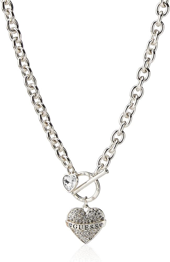 GUESS Women's Toggle Logo Charm Necklace, Silver, One Size | Amazon (US)