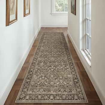 HUGEAR 3x10 Runner Rug Machine Washable Brown Hallway Area Rug Indoor Accent Rug Floral Low Pile ... | Amazon (US)