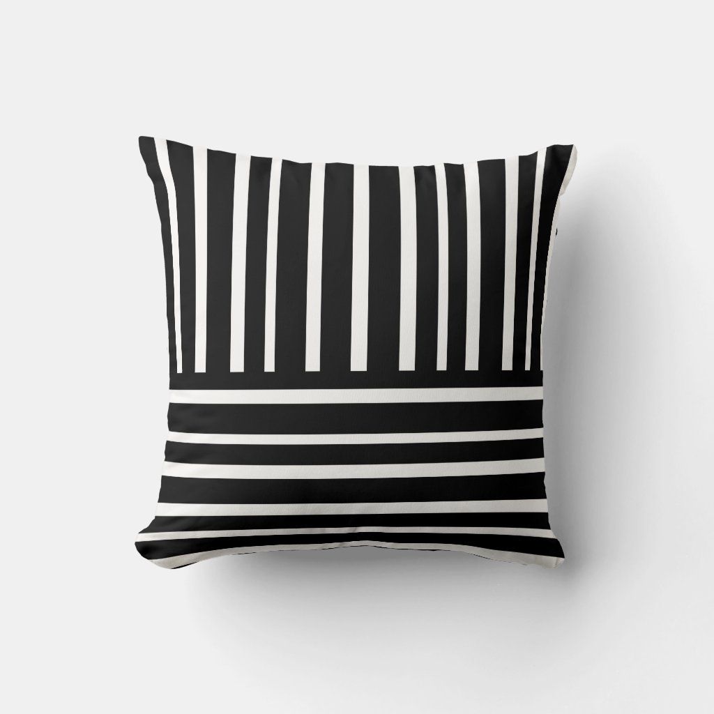 modern chic throw pillow black and white stripes | Zazzle