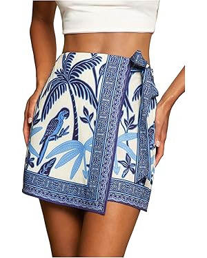 MAKEMECHIC Women's Summer Boho Wrap Mini Skirt Beach Vacation Short Skirts | Amazon (US)