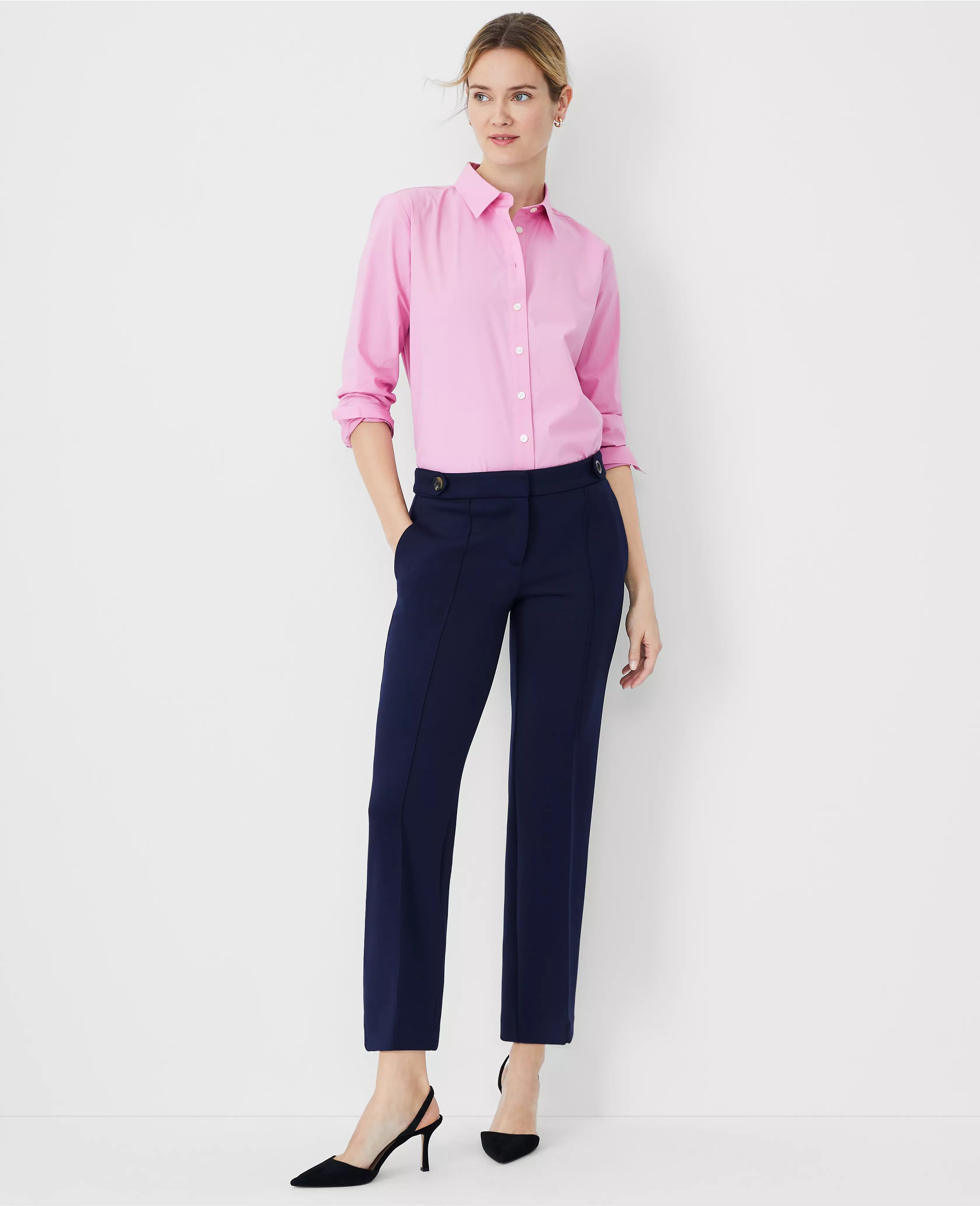 The Tab Waist Straight Ankle Pant | Ann Taylor (US)