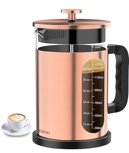QUQIYSO French Press Coffee Maker 51oz 304 Stainless Steel French Press with 4 Filter, Borosilicate Glass Coffee Press | Amazon (US)