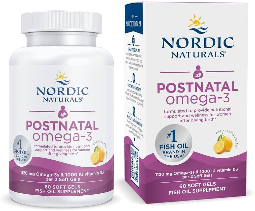 Nordic Naturals Postnatal Omega-3, Lemon - 60 Soft Gels - 1120 Total Omega-3 + 1000 IU Vitamin D3... | Amazon (US)