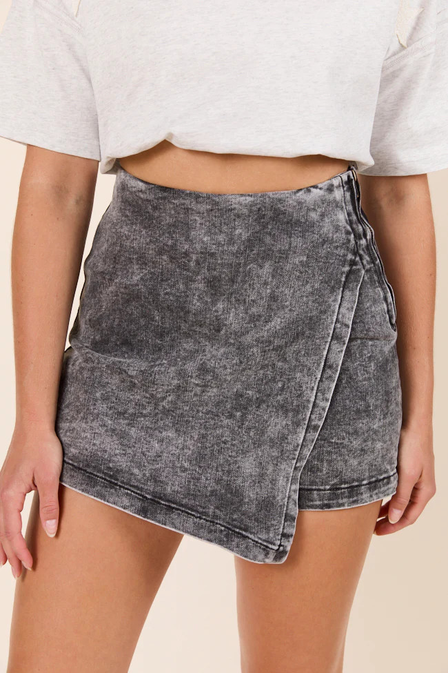 My Favorite Black Acid Wash Denim Skort | Pink Lily