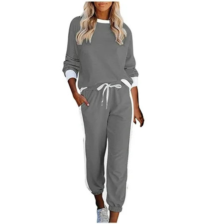 CYMMPU Long Sleeve Round Neck Blouses Shirts Sets Women Casual Long Pants Hooded Pullover Long Sleev | Walmart (US)